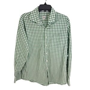 Peter Millar Button Up Shirt Mens Lg Green White Gingham Cotton Long Sleeve